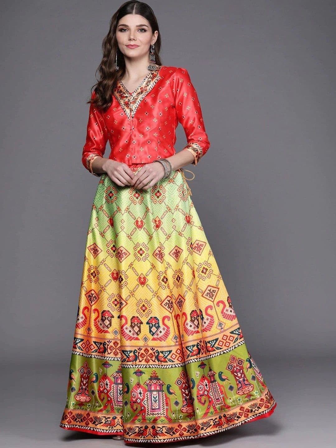 KAHIRAA WHOLETEX Printed Ikat Semi-Stitched Lehenga & Unstitched - view 1