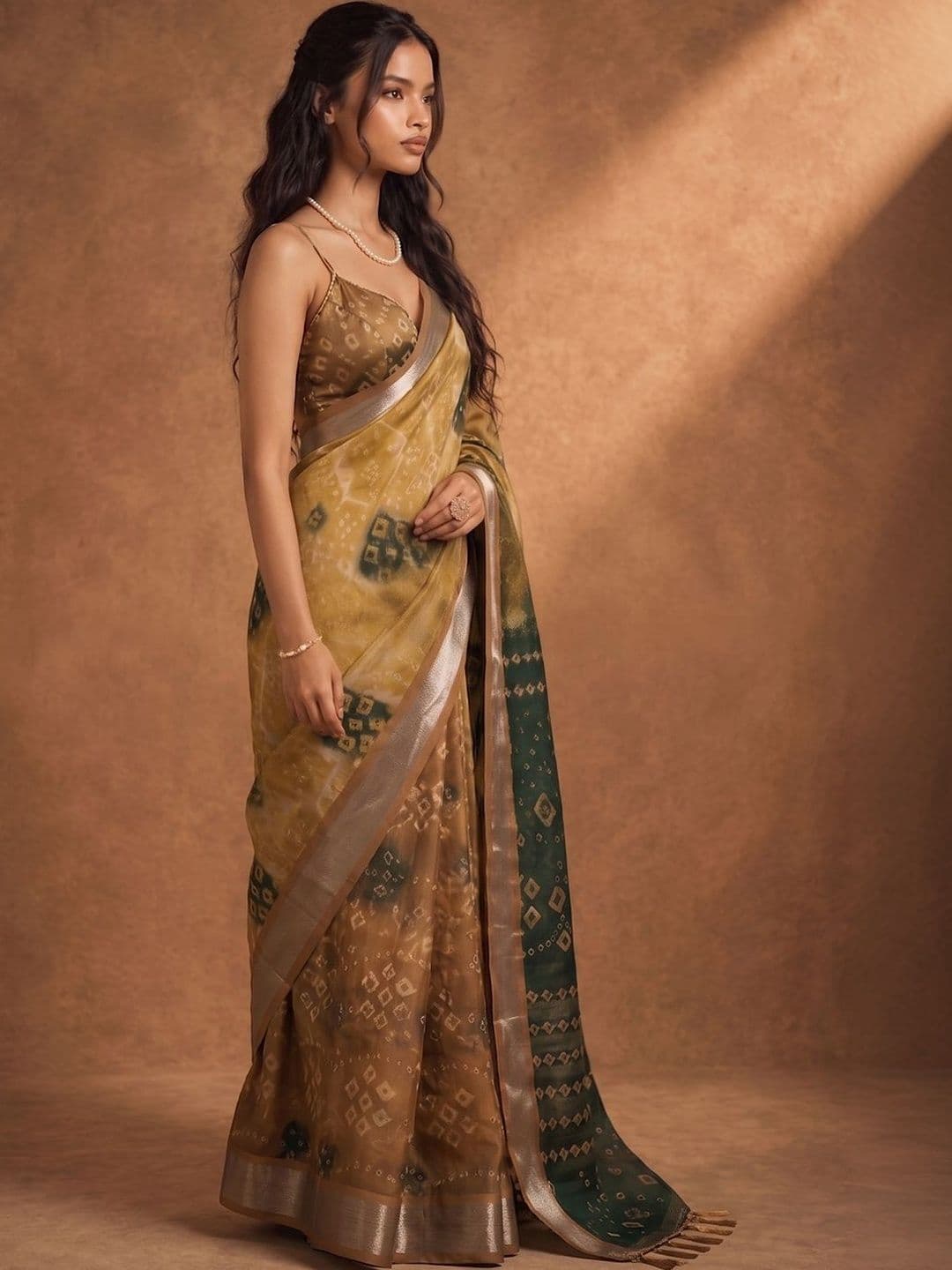 Pixie lane Bandhani Pure Cotton Jamdani Saree - view 1