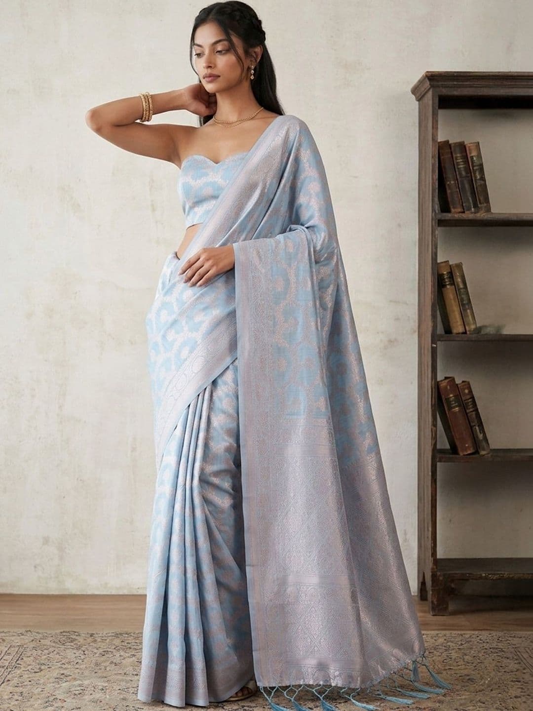 Anouk Woven Design Zari Linen Blend Designer Banarasi Saree - view 1