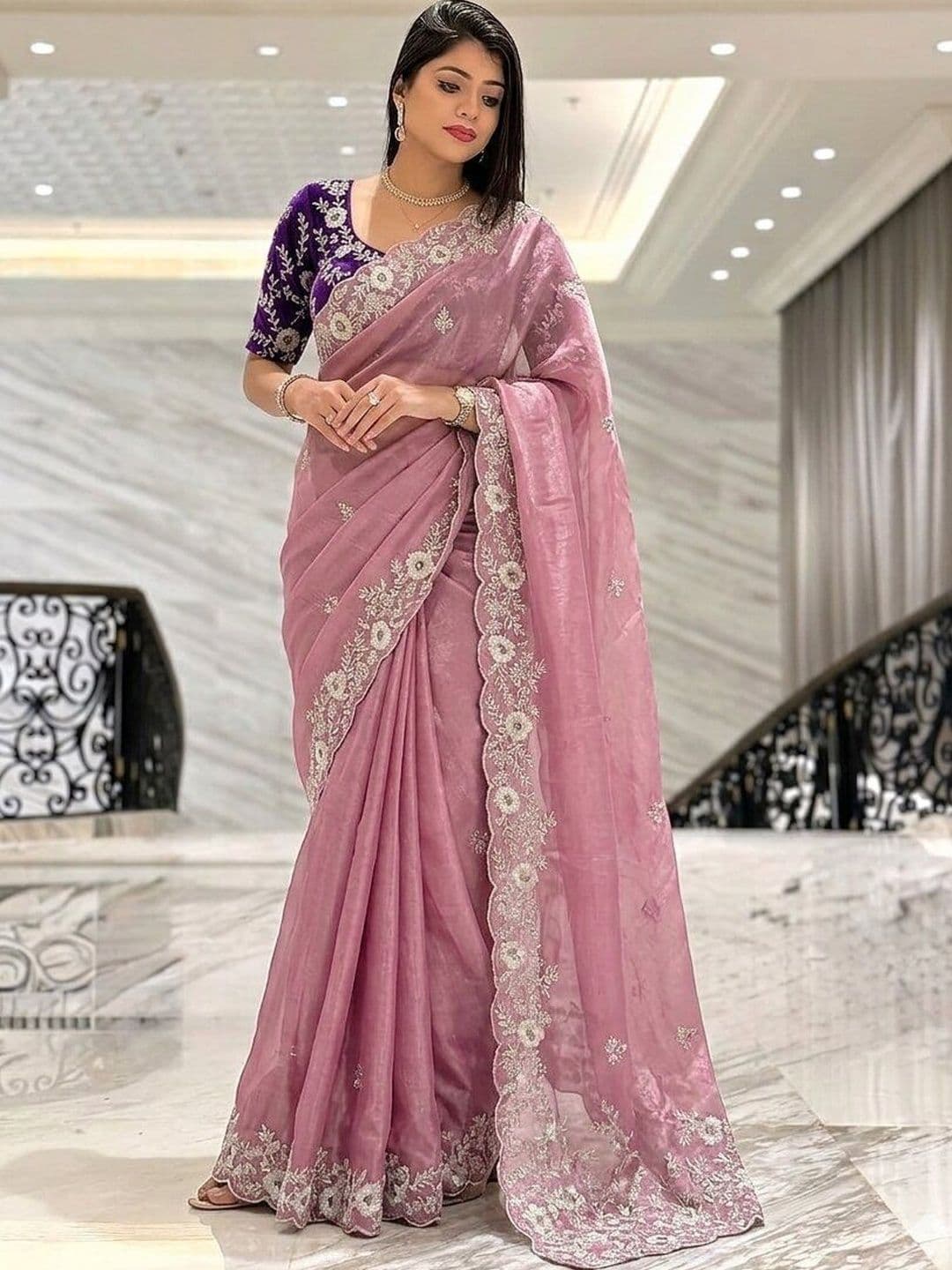 HERE&NOW Floral Embroidered Saree - view 1