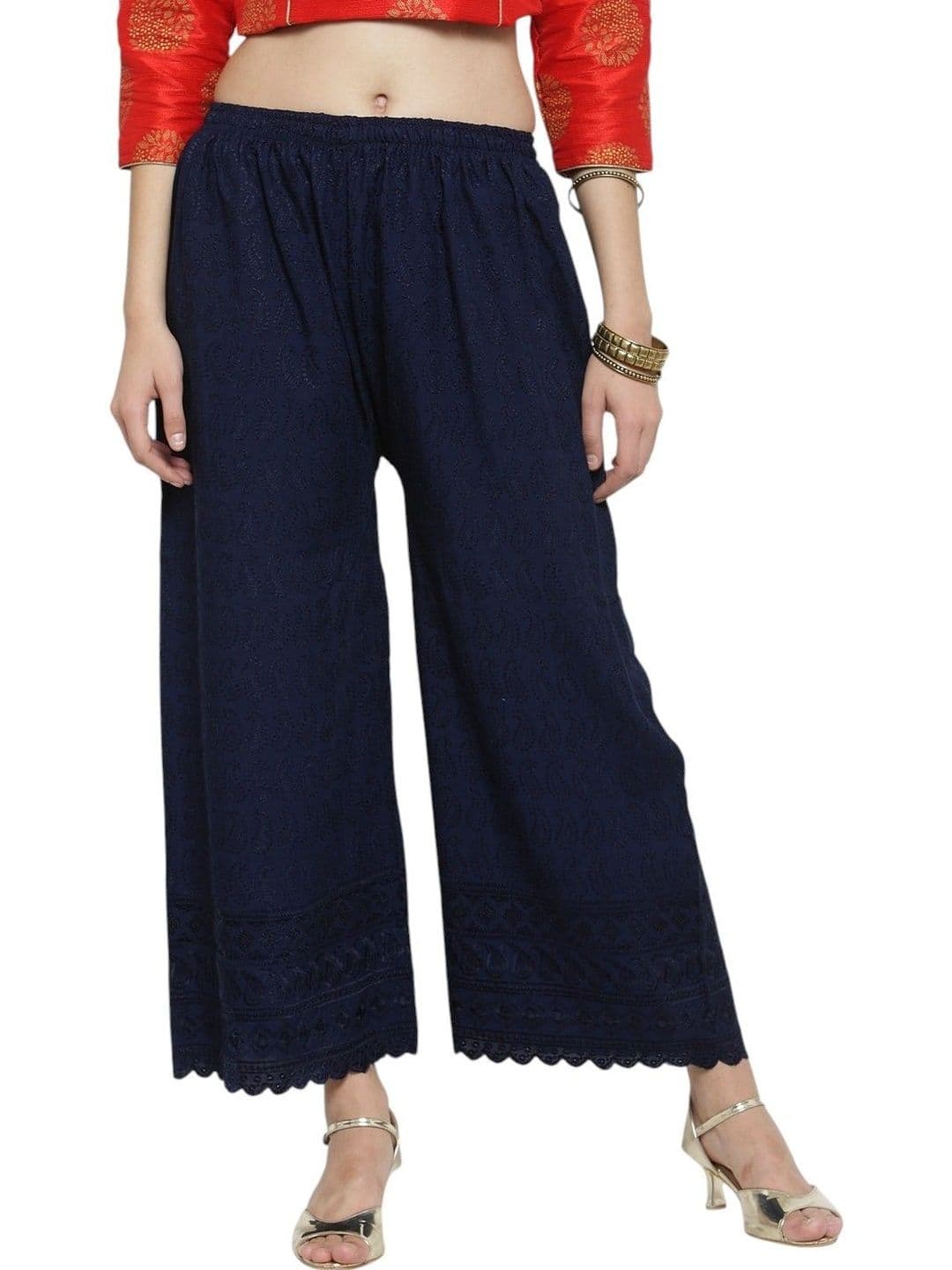 SMASUM Women Embroidered Knitted Ethnic Palazzos - view 1