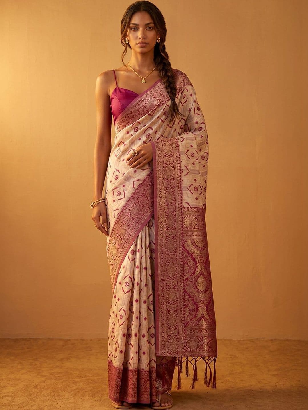 Anouk Woven Design Zari Linen Blend Jamdani Saree - view 1