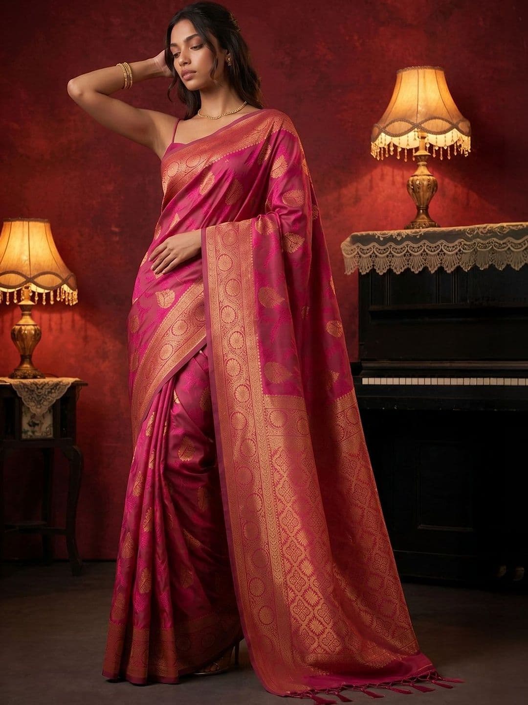 Anouk Floral Zari Silk Blend Designer Banarasi Saree - view 1