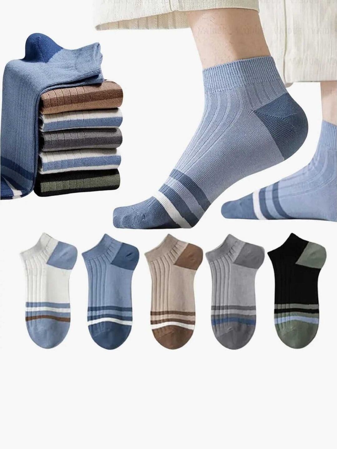 MERCEHIVE Men Pack of 5 Cotton Striped Ankle Length Socks - view 1
