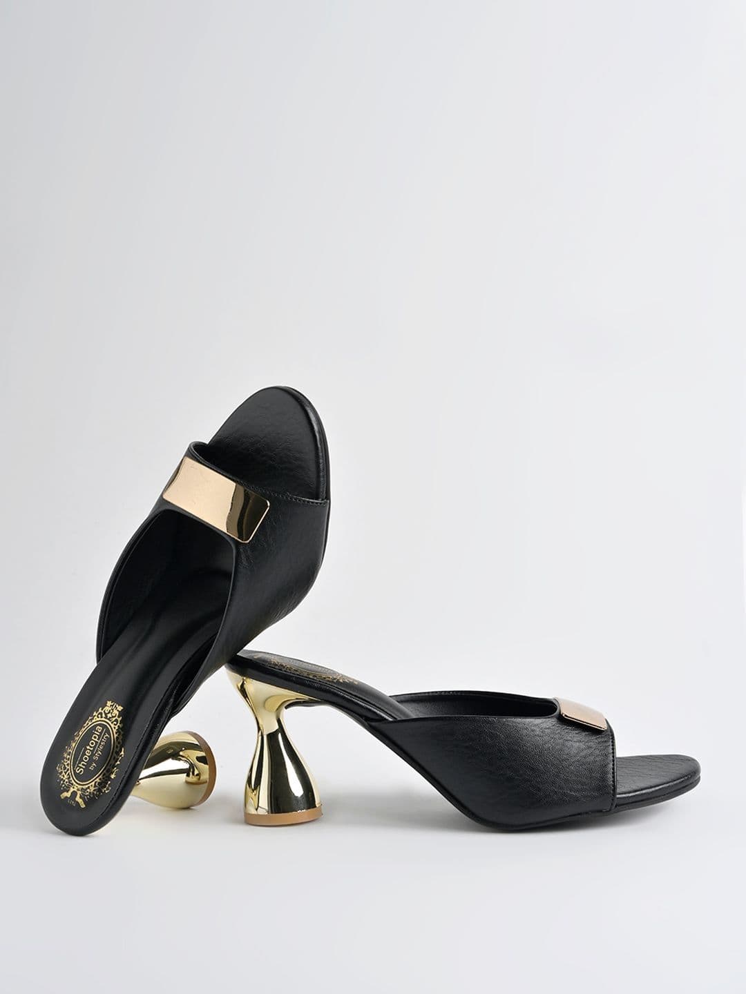 Shoetopia Textured Slim Heeled Mules with Buckles - view 1