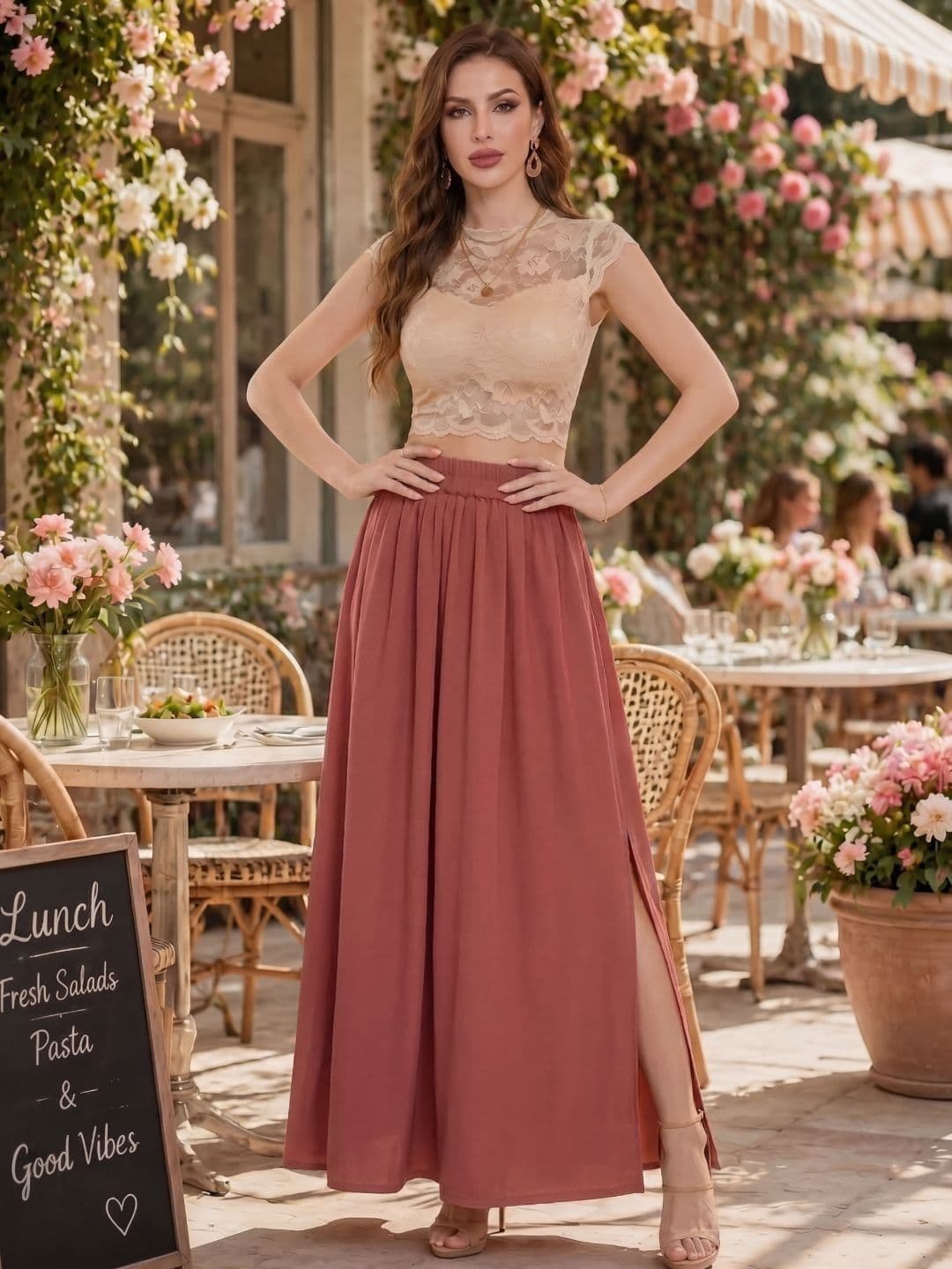 Sera Women Georgette Slits Side Slit Maxi Flared Skirt - view 1