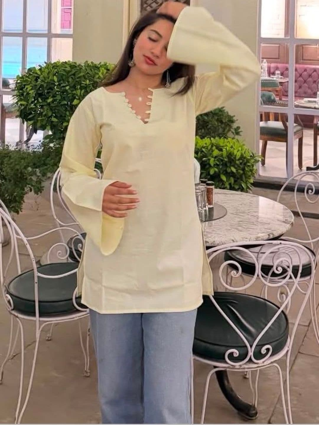AAFAMI Women Bell Sleeves Handloom Kurta - view 1
