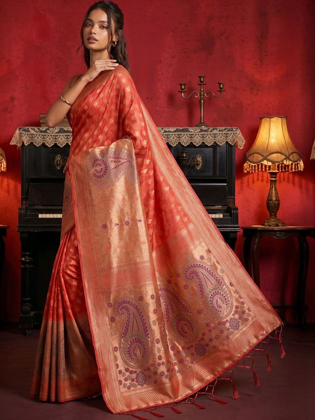 Anouk Woven Design Zari Linen Blend Banarasi Saree - view 1
