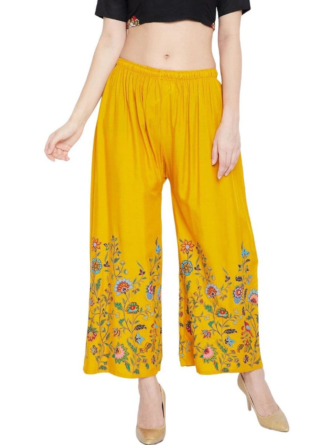 OMAYA Women Floral Printed Knitted Cropped Ethnic Palazzos - view 1
