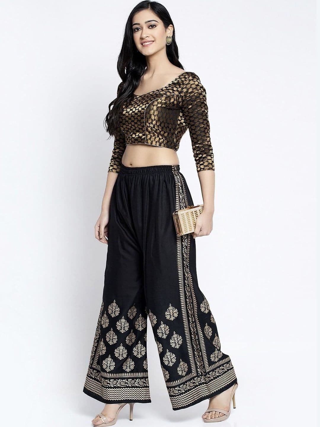 OMAYA Women Ethnic Motifs Printed Knitted Ethnic Palazzos - view 1