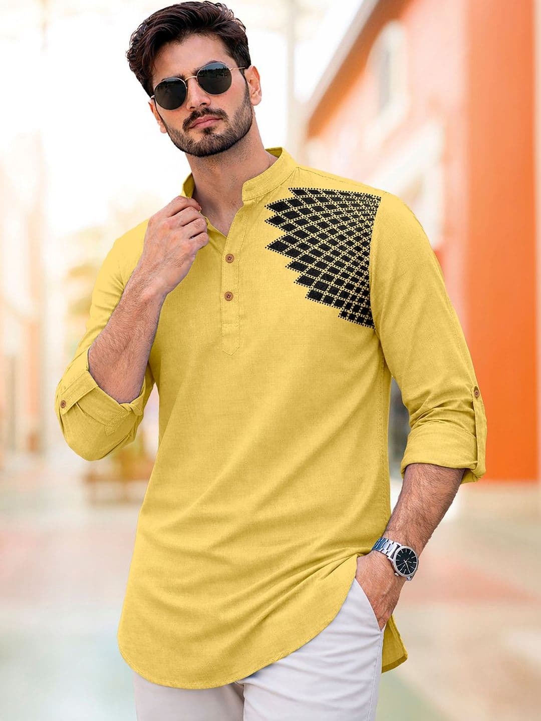 CLOTHING VEDA Men Geometric Printed Thread Work Kurta - view 1