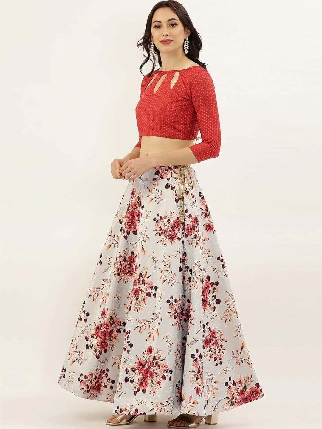 KAHIRAA WHOLETEX Printed Semi-Stitched Lehenga & Unstitched Blouse With Dupatta - view 1