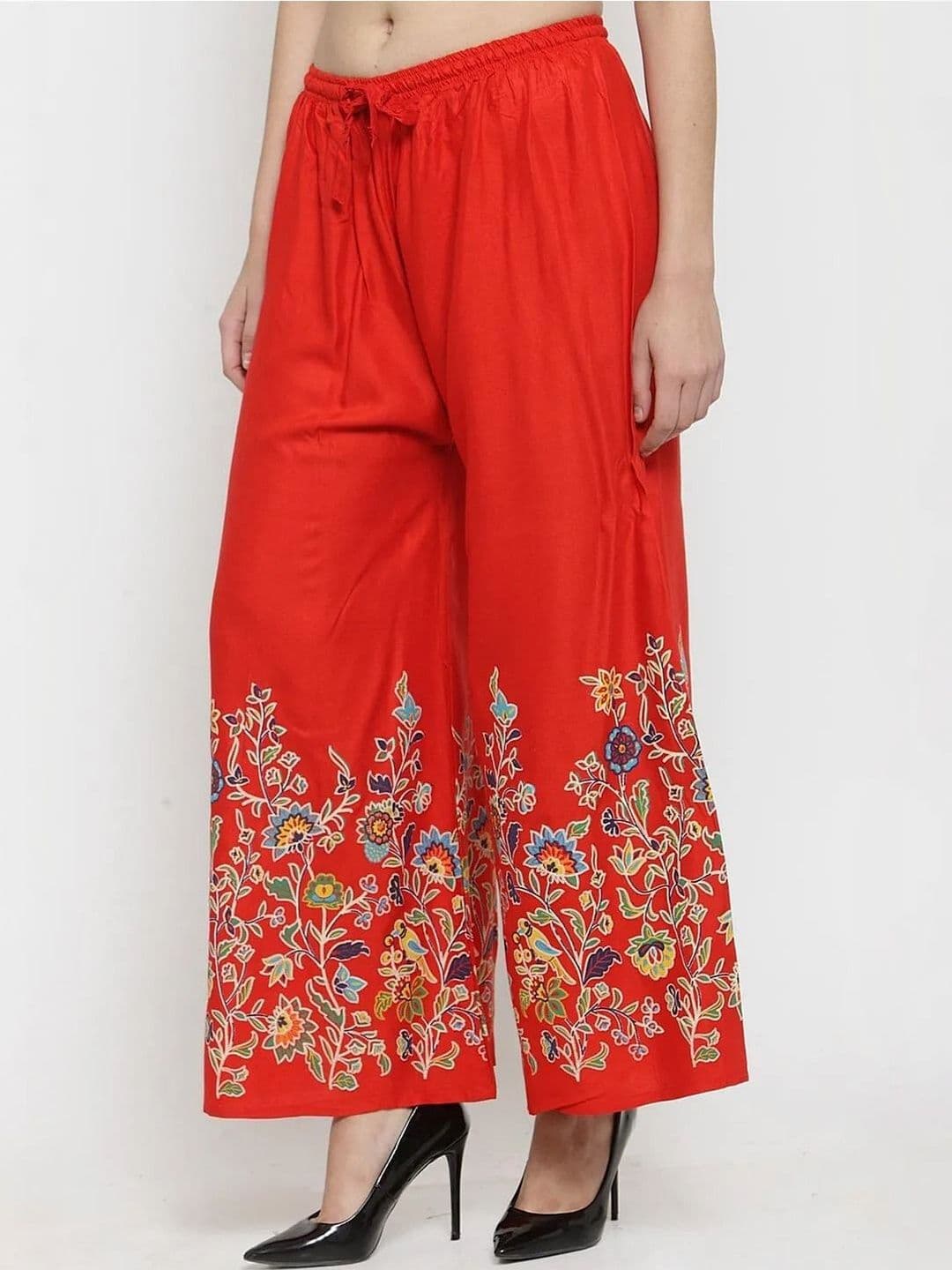 OMAYA Women Floral Printed Knitted Ethnic Palazzos - view 1