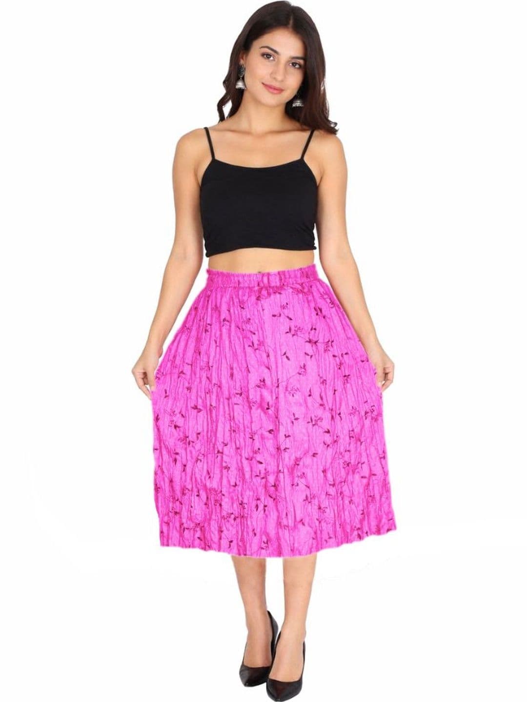 Sttoffa Women Cotton Cambric Floral Micro or Ditsy Print Knee Length Flared Skirt - view 1
