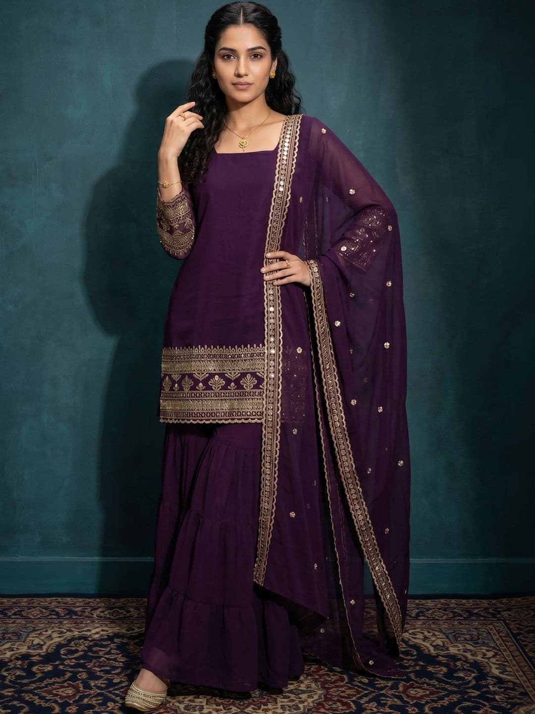 DRIP CHOWK Women Ethnic Motifs Embroidered Regular Kurta with Sharara & With Dupatta - view 1