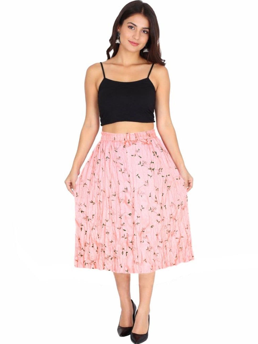 Sttoffa Women Cotton Cambric Floral Micro or Ditsy Print Knee Length Flared Skirt - view 1