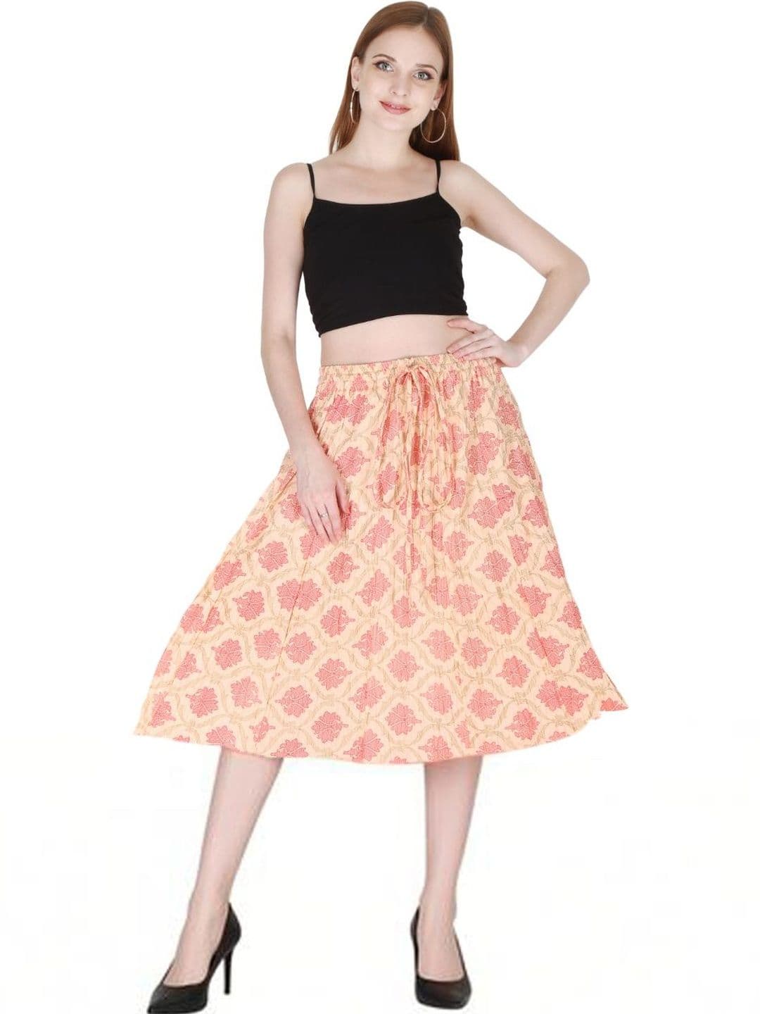 Sttoffa Women Cotton Cambric Floral Micro or Ditsy Print Knee Length A-Line Skirt - view 1