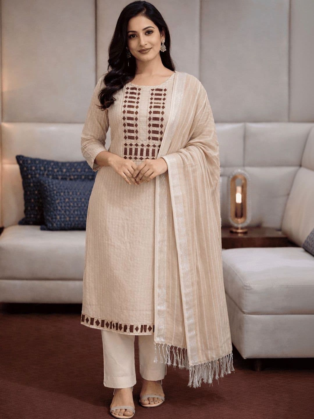 MI Textile Women Ethnic Motifs Regular Kurta with Trousers & With Dupatta - view 1