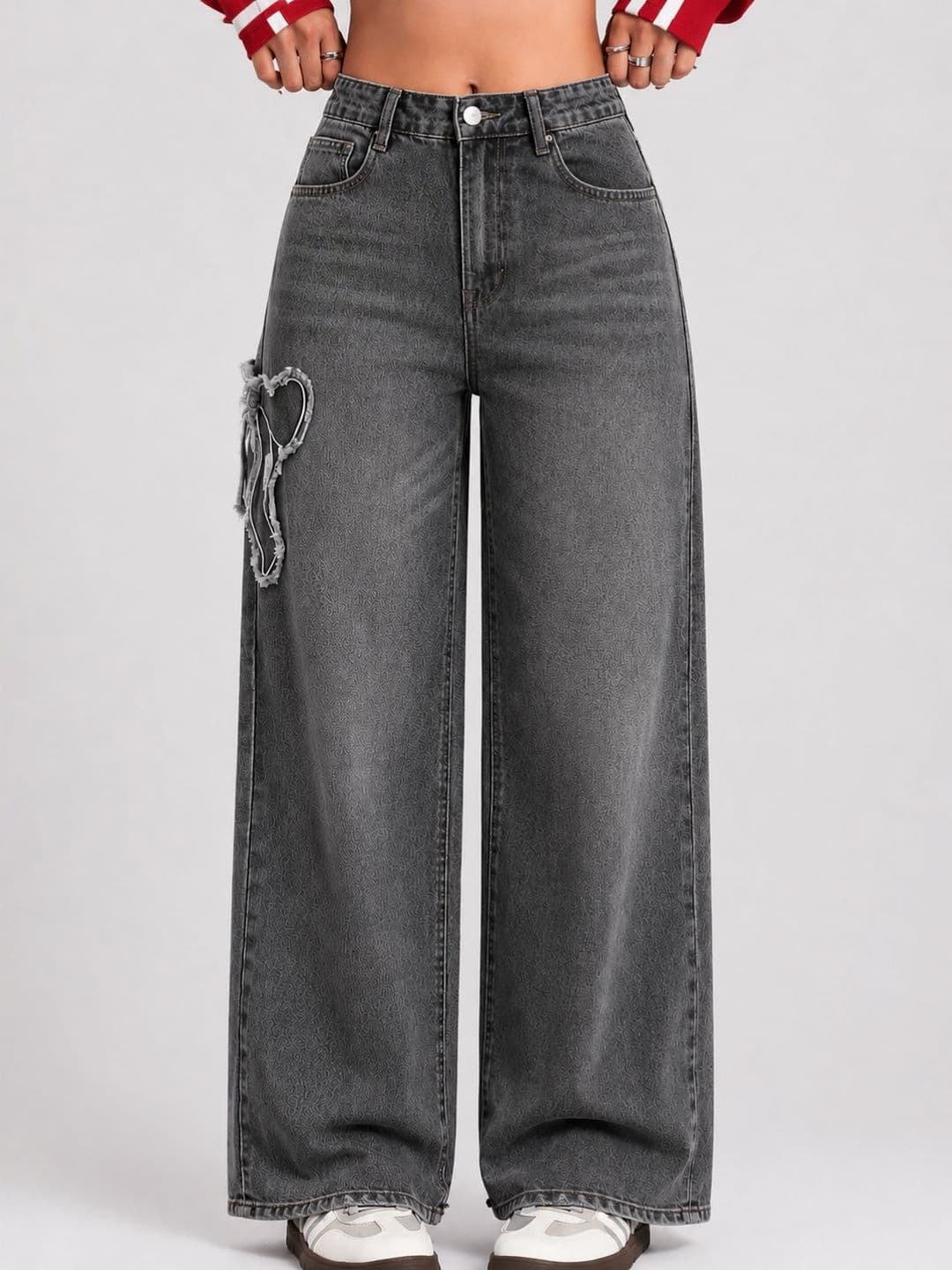 Slenor Women Wide Leg High-Rise Highly Distressed Applique Stretchable Jeans - view 1