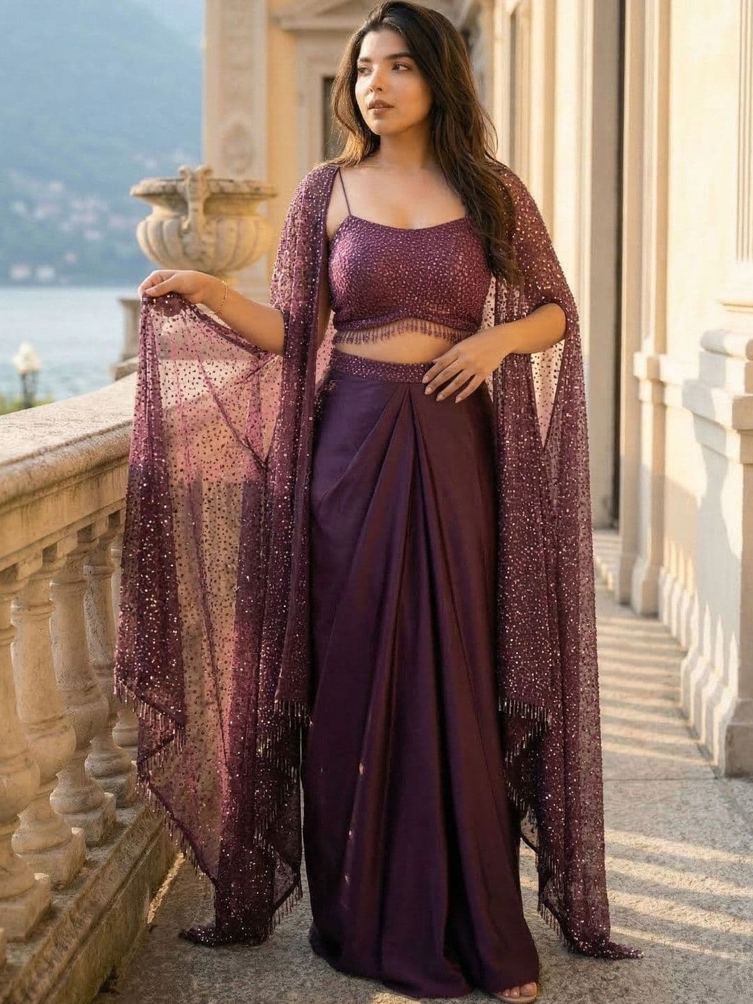 KRYSAL Embellished Sequinned Ready to Wear Lehenga & Blouse With Dupatta - view 1