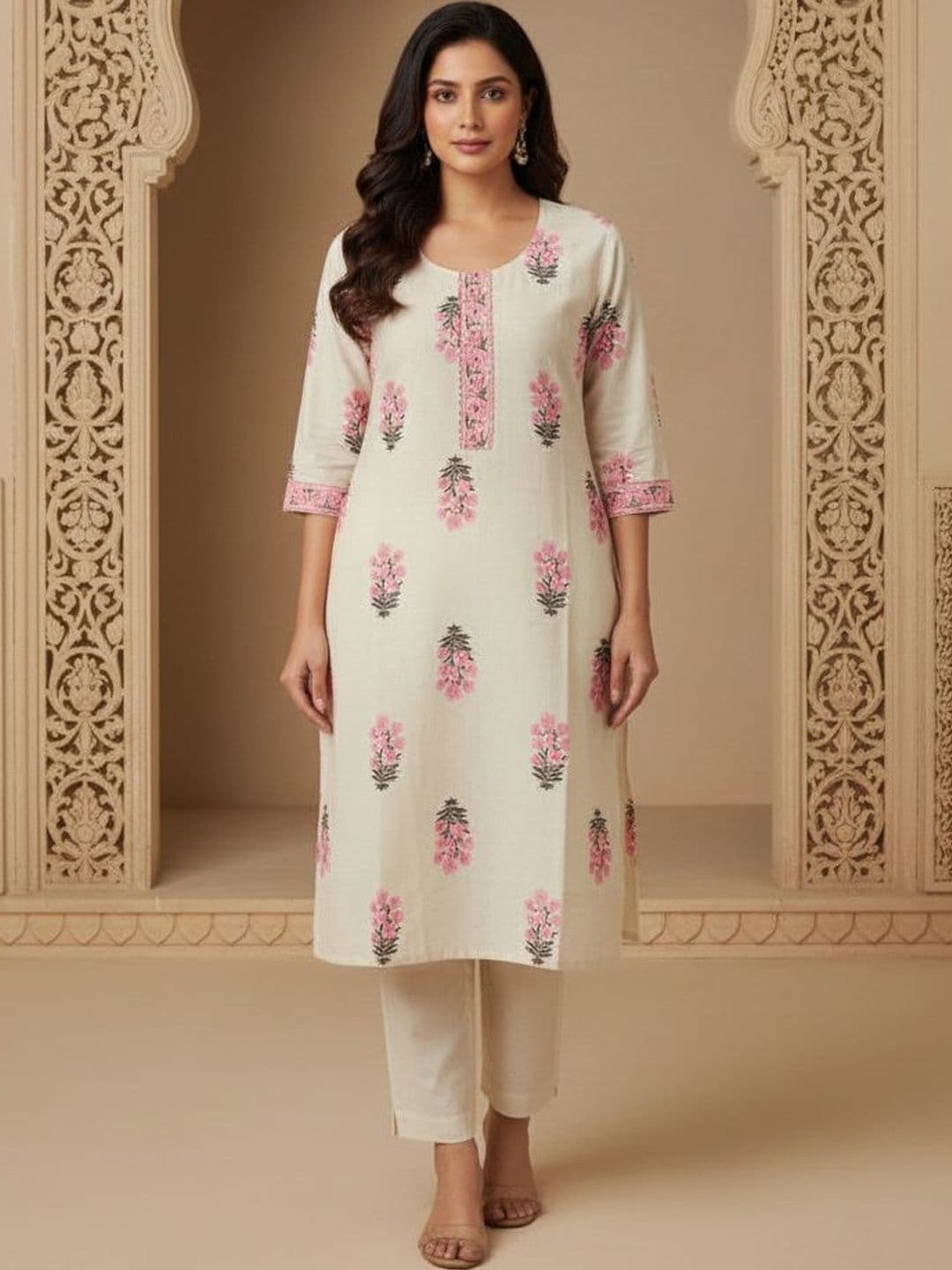 D W Apparels Women Floral Printed Thread Work Kurta - view 1