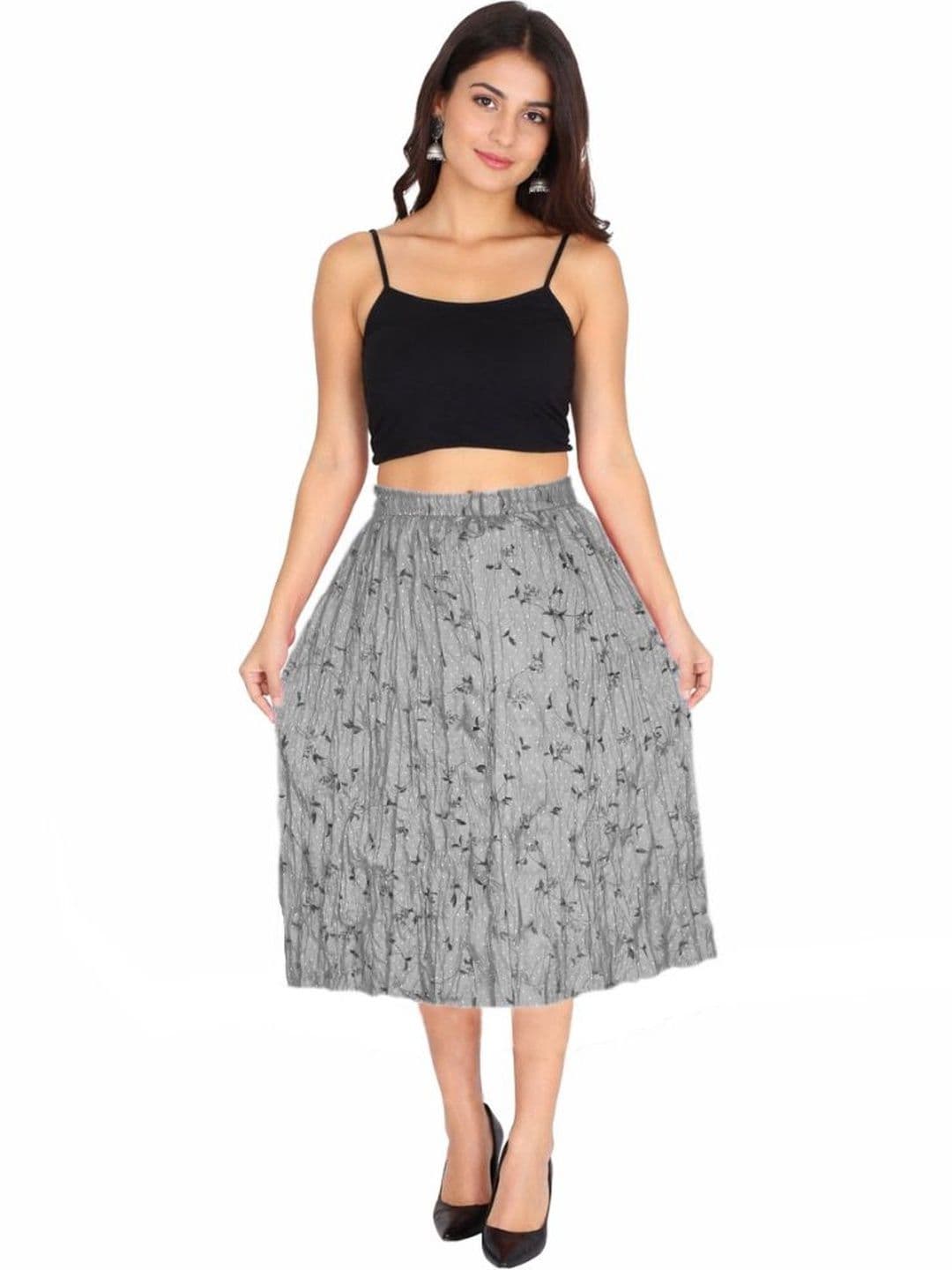 Sttoffa Women Cotton Cambric Floral Micro or Ditsy Print Midi Flared Skirt - view 1