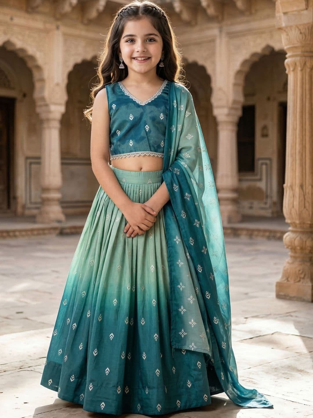 KALINI Girls Printed Foil Print Ready to Wear Lehenga & Blouse With Dupatta - view 1