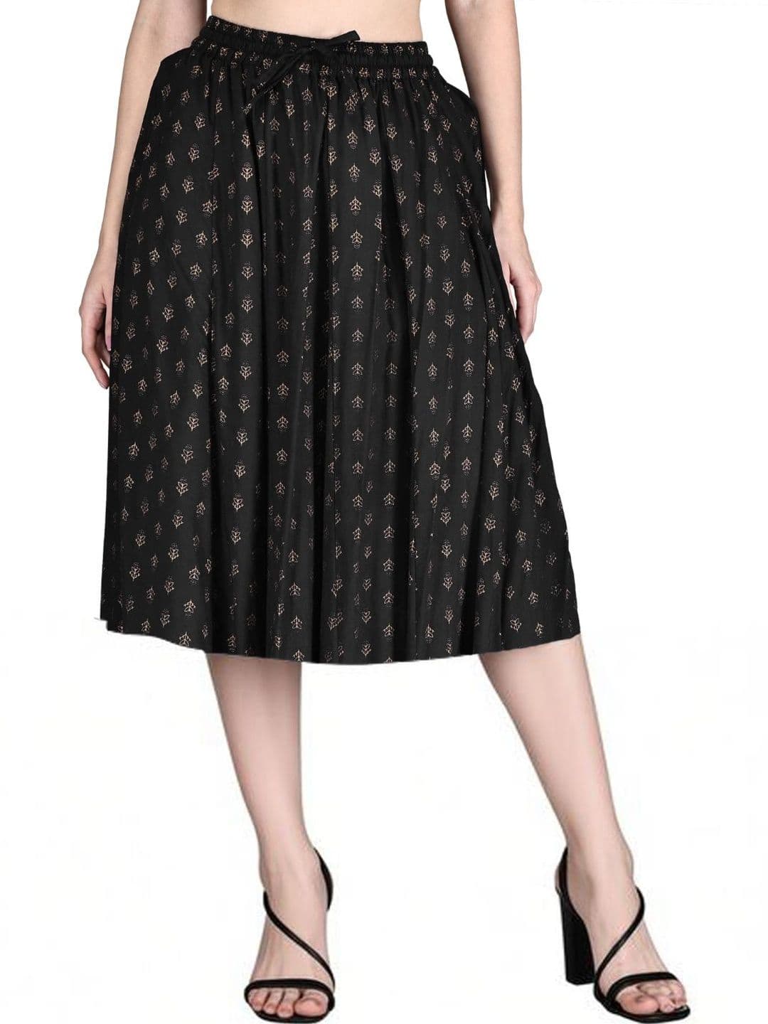 Sttoffa Women Cotton Cambric Textured Midi Flared Skirt - view 1