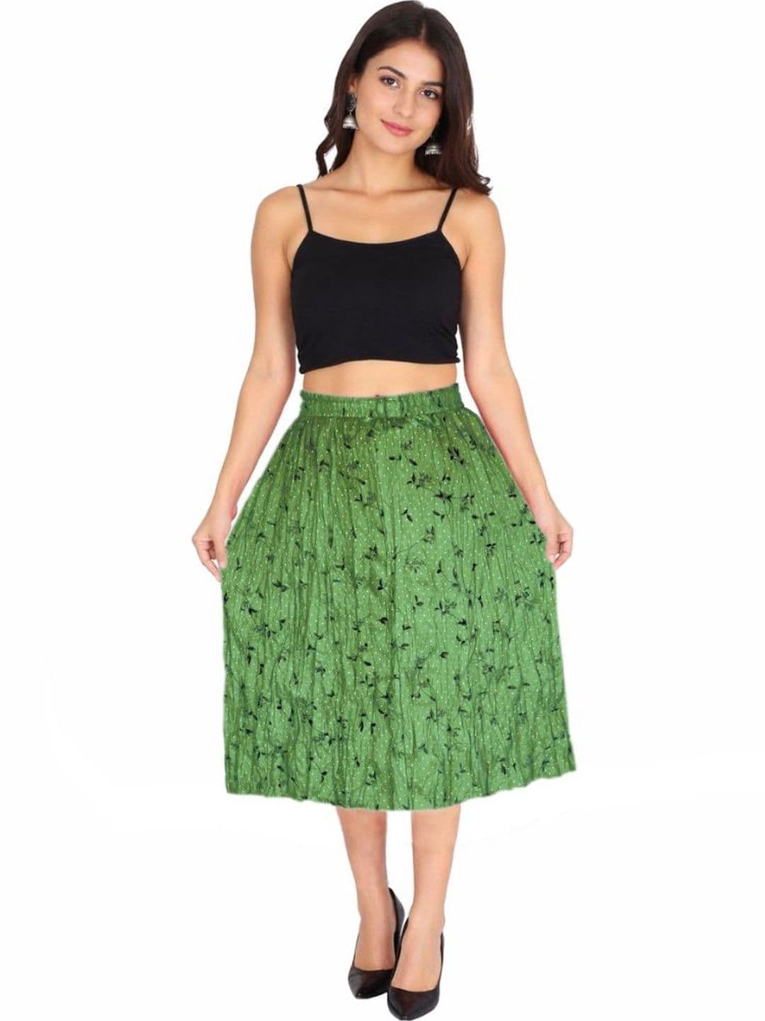 Sttoffa Women Cotton Cambric Floral Micro or Ditsy Print Knee Length Flared Skirt - view 1