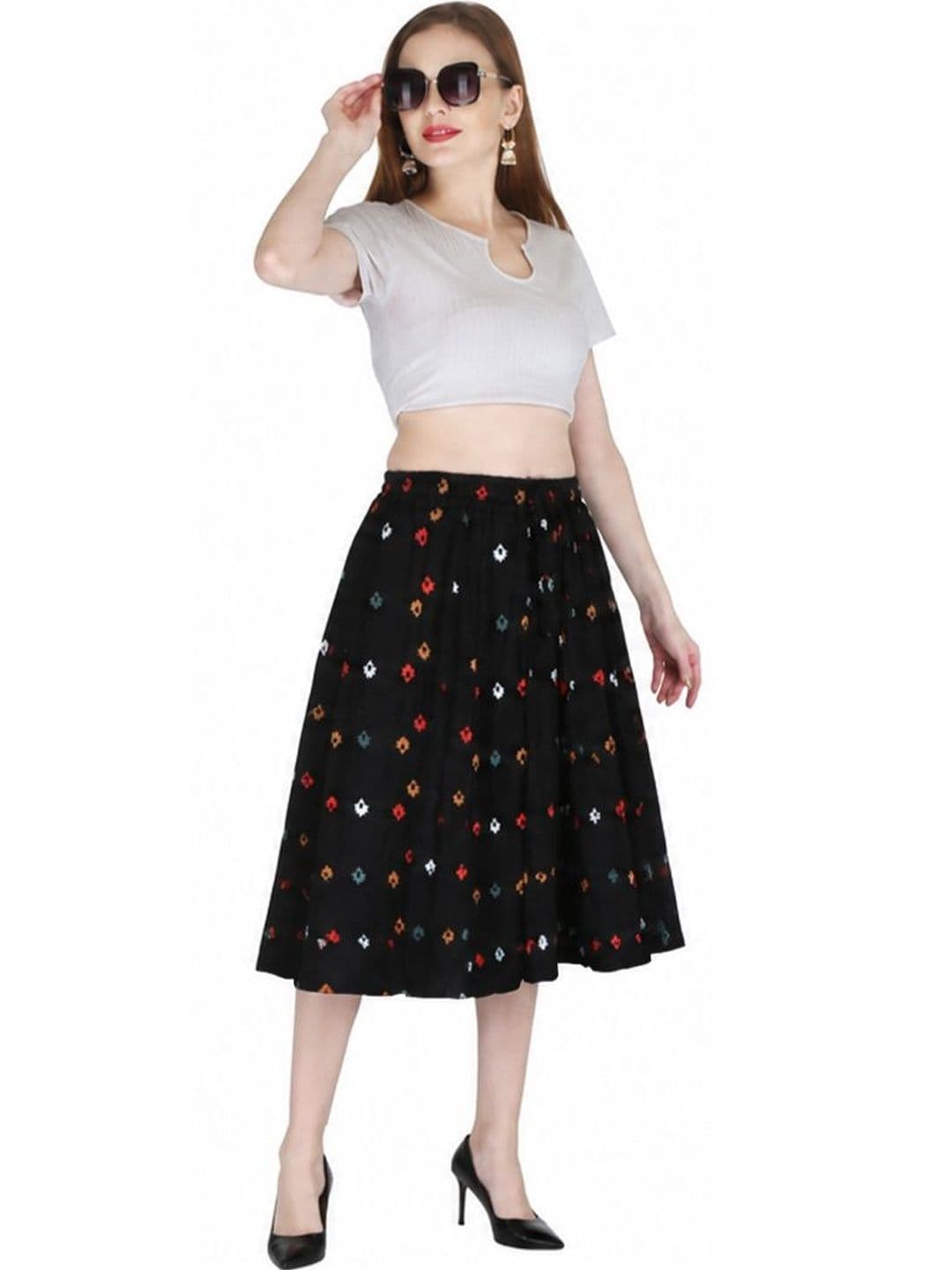 Sttoffa Women Cotton Cambric Geometric Knee Length Flared Skirt - view 1
