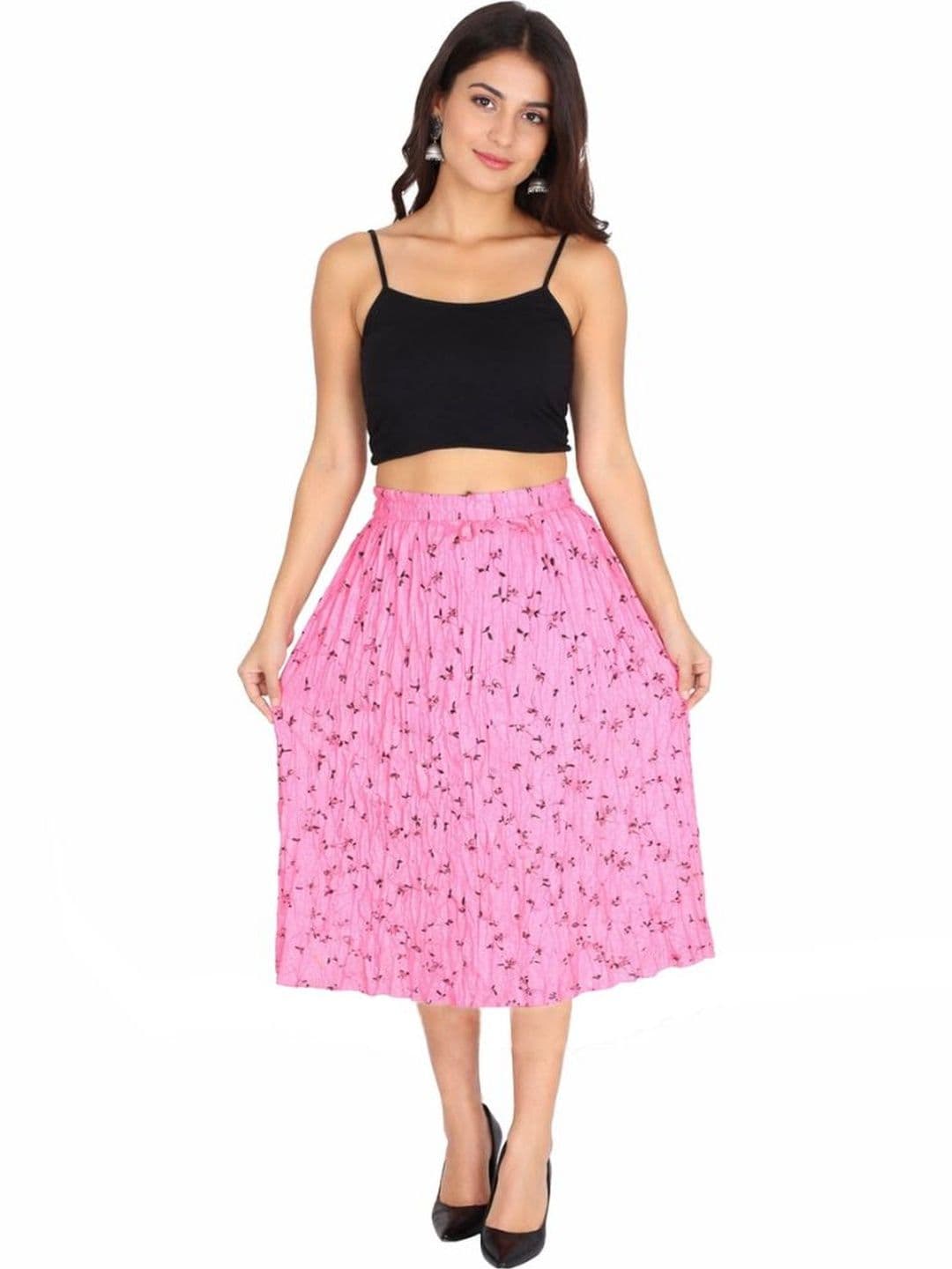Sttoffa Women Cotton Cambric Floral Micro or Ditsy Print Knee Length Flared Skirt - view 1