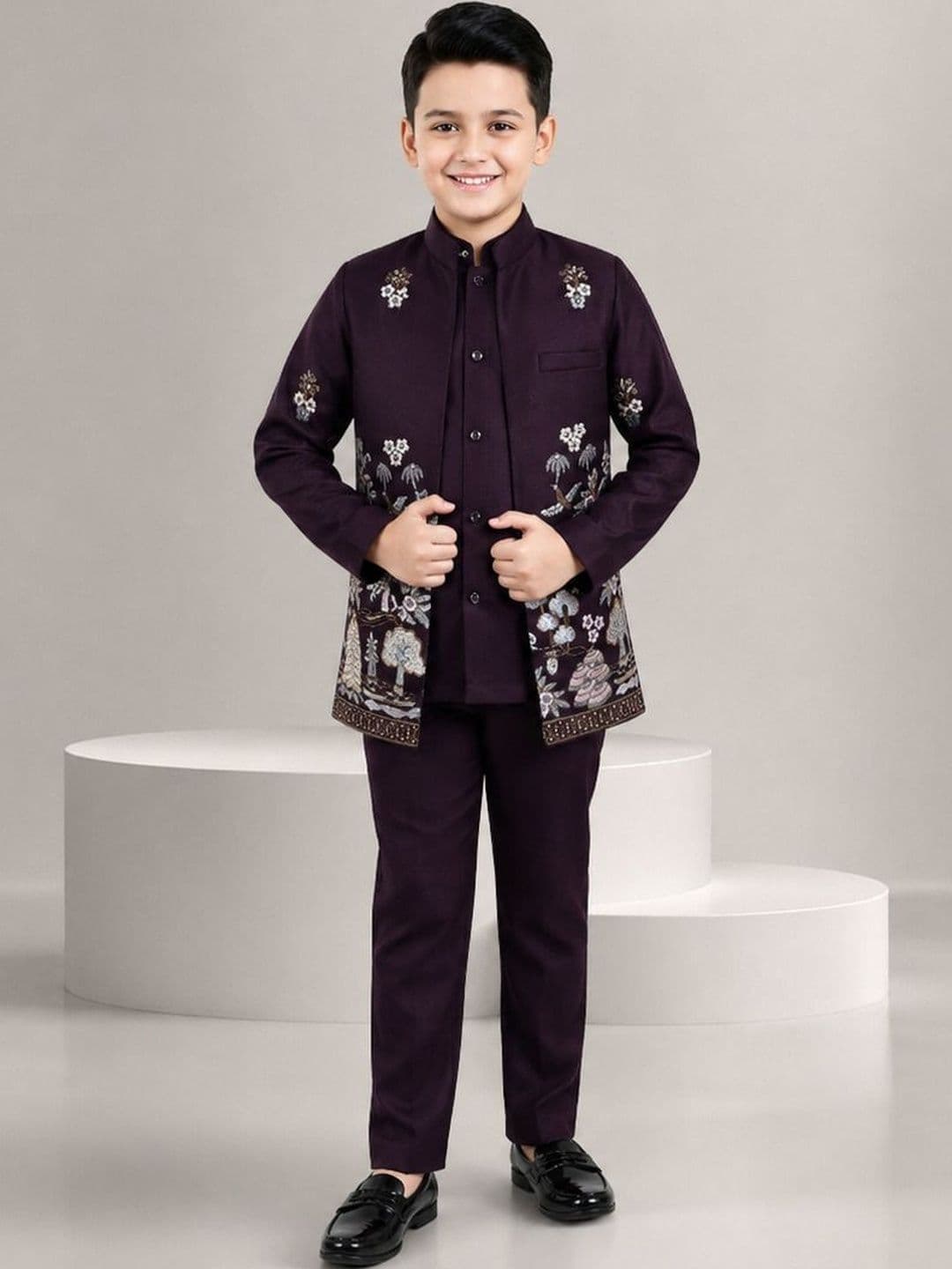 BAESD Boys Embroidered Mandarin Collar Sherwani Set