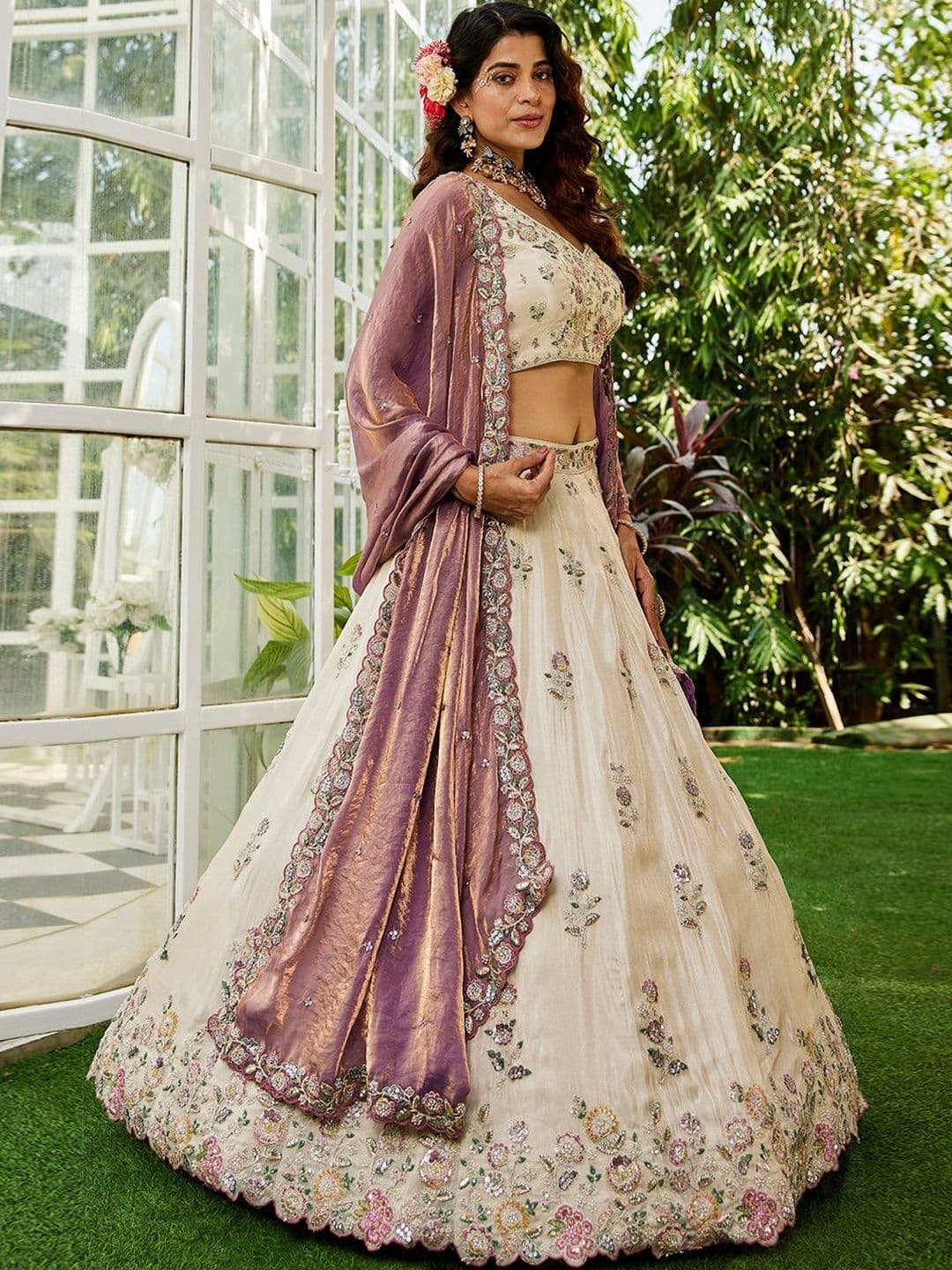 KALINI Embroidered Sequinned Semi-Stitched Lehenga & Unstitched Blouse With Dupatta - view 1