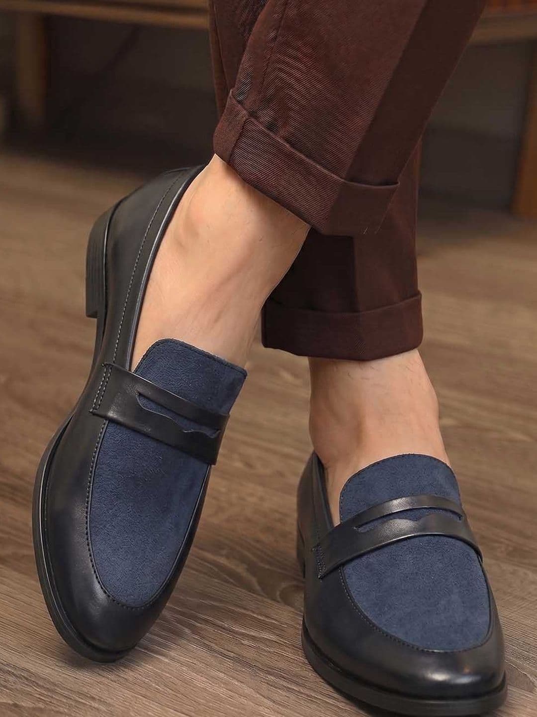 HERE&NOW Men Navy Blue Round Toe Suede Formal Loafers - view 1