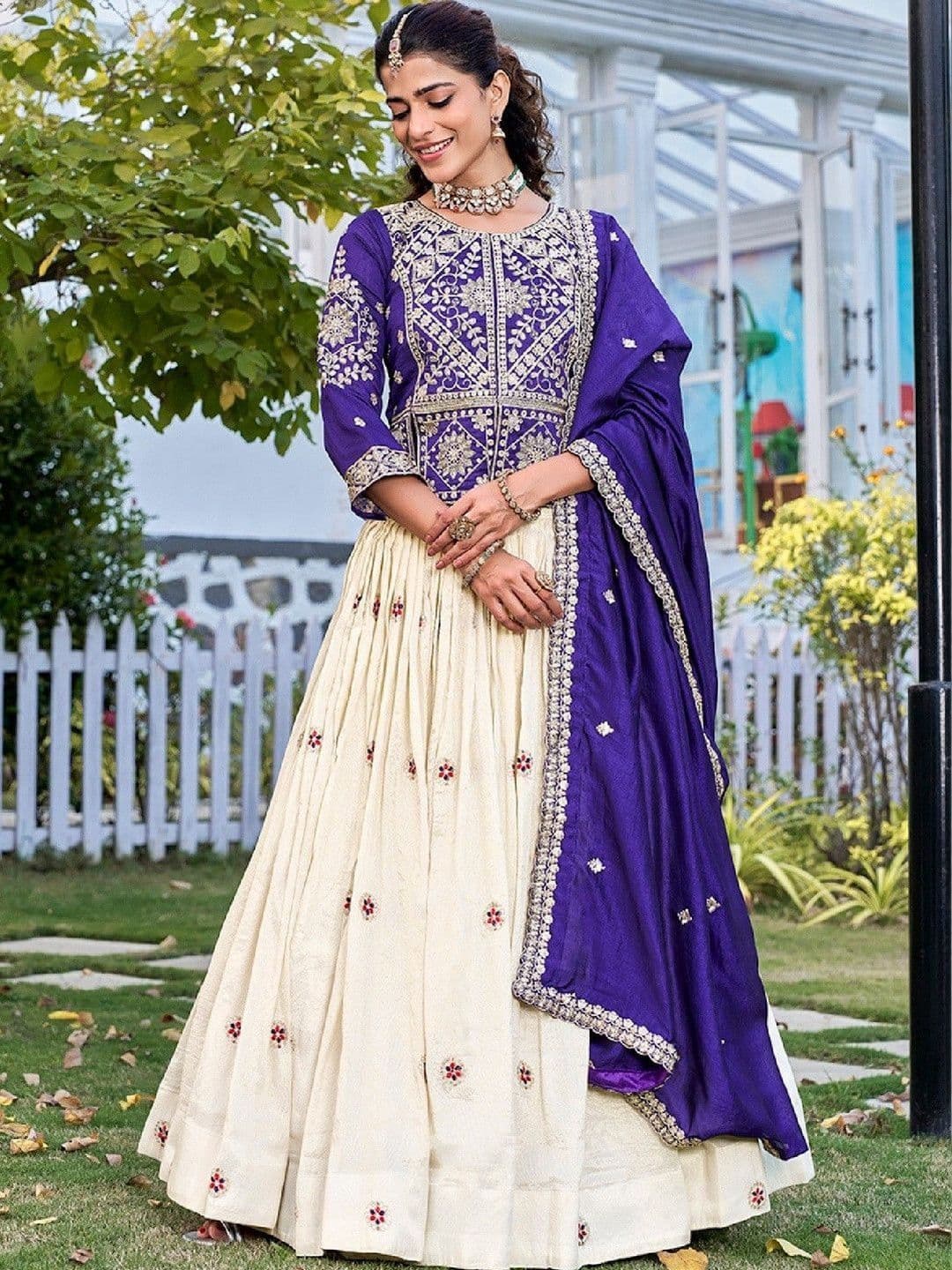 HERE&NOW Embroidered Thread Work Ready to Wear Lehenga & Blouse With Dupatta - view 1