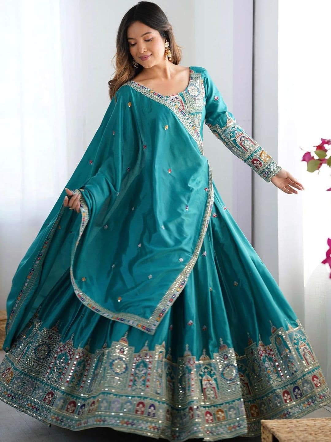 Fashorama Embroidered Thread Work Semi-Stitched Lehenga With Unstitched Blouse & Dupatta - view 1