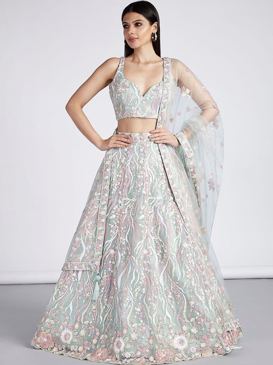 NAVYAAZRI Embellished Sequinned Semi-Stitched Lehenga & Unstitched Blouse With Dupatta - view 1