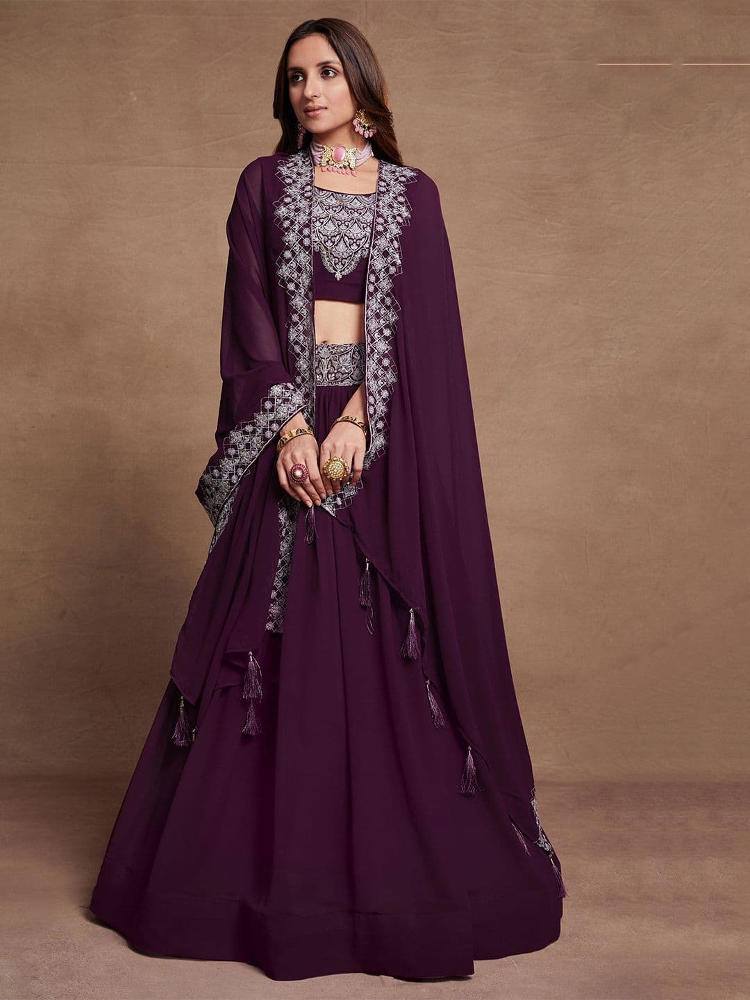 NEEL ART Embroidered Sequinned Semi-Stitched Lehenga & Unstitched Blouse With Dupatta - view 1