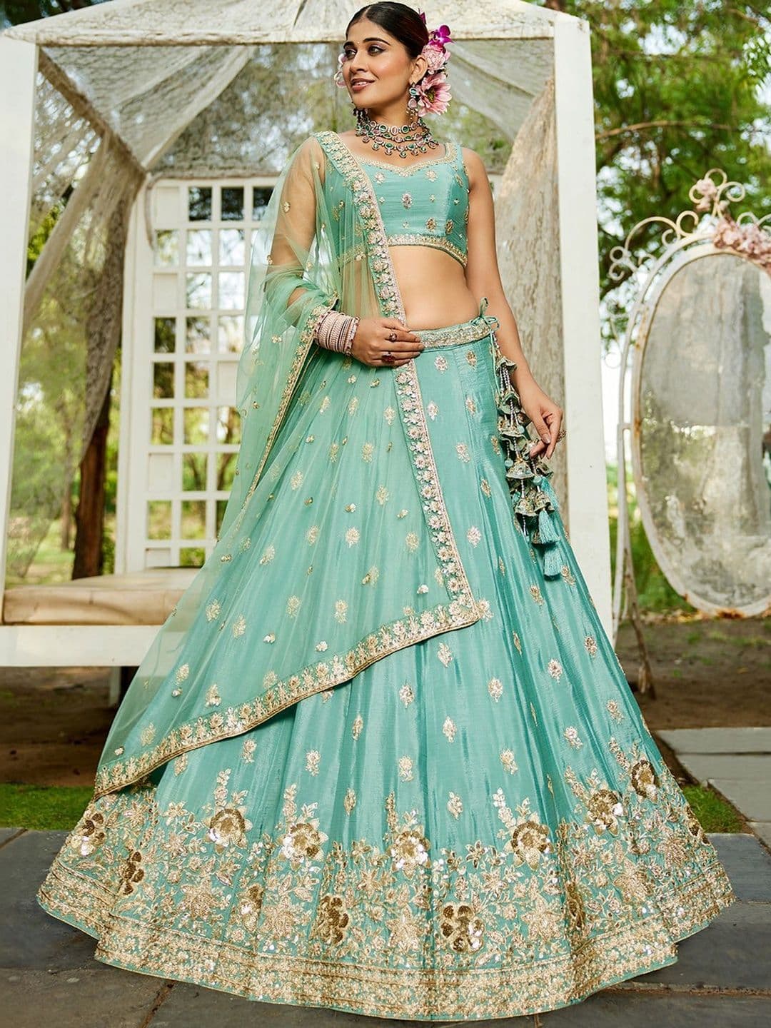 KALINI Embellished Sequinned Semi-Stitched Lehenga & Unstitched Blouse With Dupatta - view 1