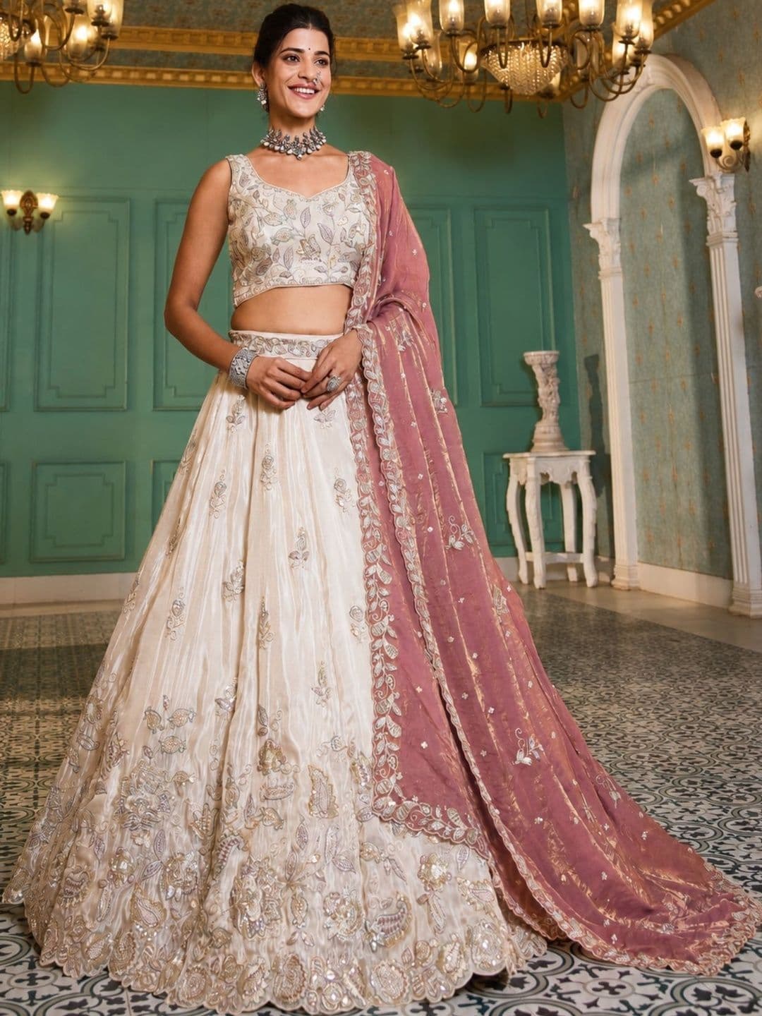 Fusionic Embroidered Sequinned Semi-Stitched Lehenga & Unstitched Blouse With Dupatta - view 1