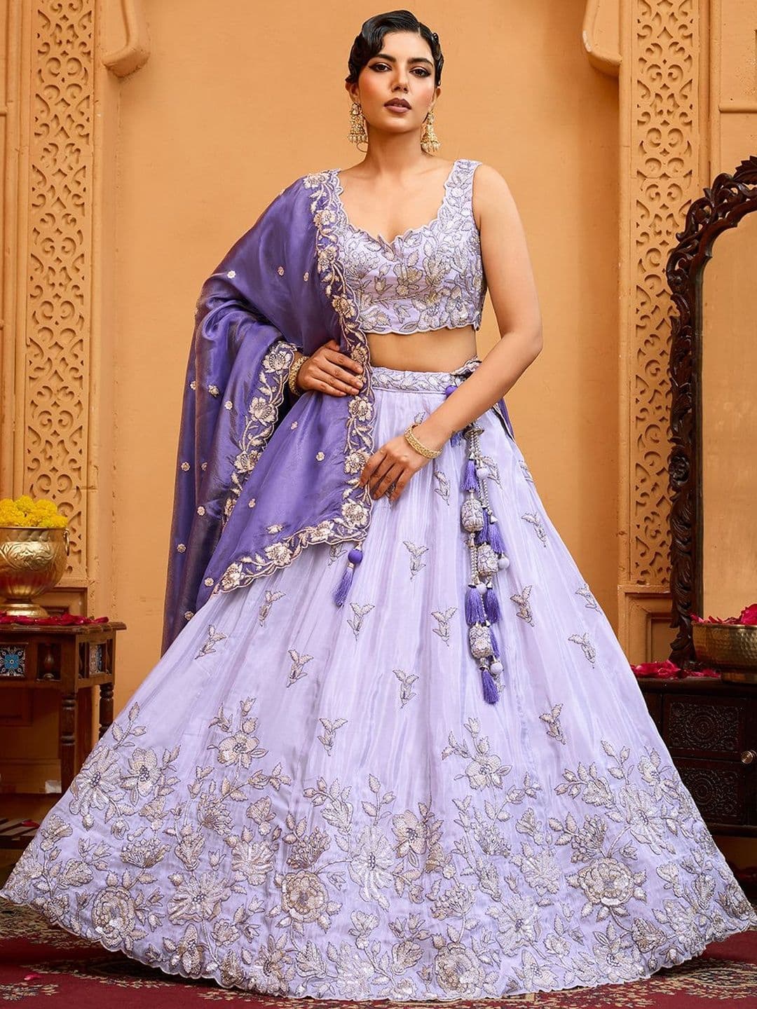 NAVYAAZRI Embroidered Semi-Stitched Lehenga & Unstitched Blouse With Dupatta - view 1