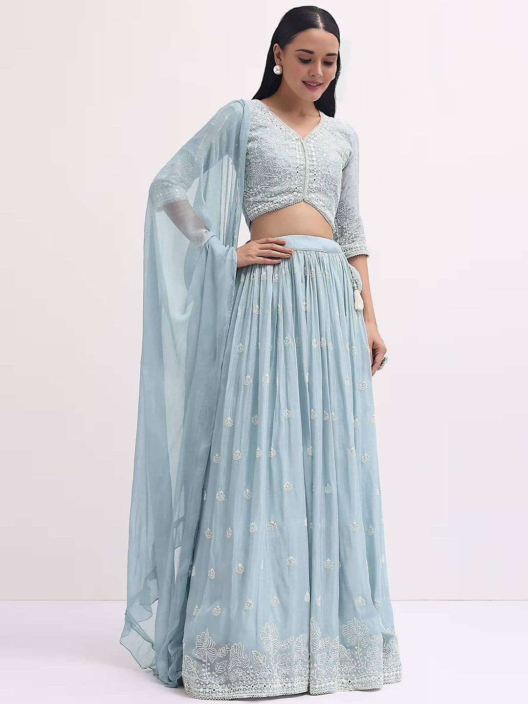 NEEL ART Embroidered Sequinned Semi-Stitched Lehenga & Unstitched Blouse With Dupatta - view 1