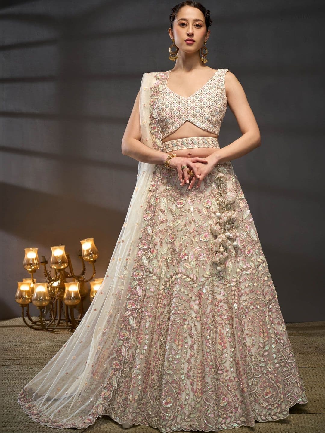 NAVYAAZRI Embellished Sequinned Semi-Stitched Lehenga & Unstitched Blouse With Dupatta - view 1
