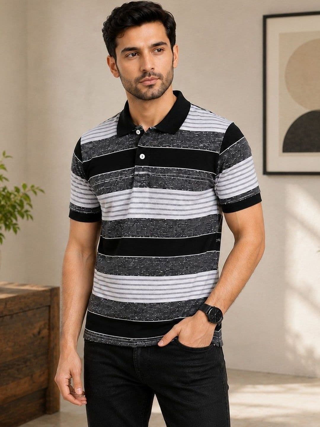 JKT Men Striped Polo Collar T-shirt - view 1