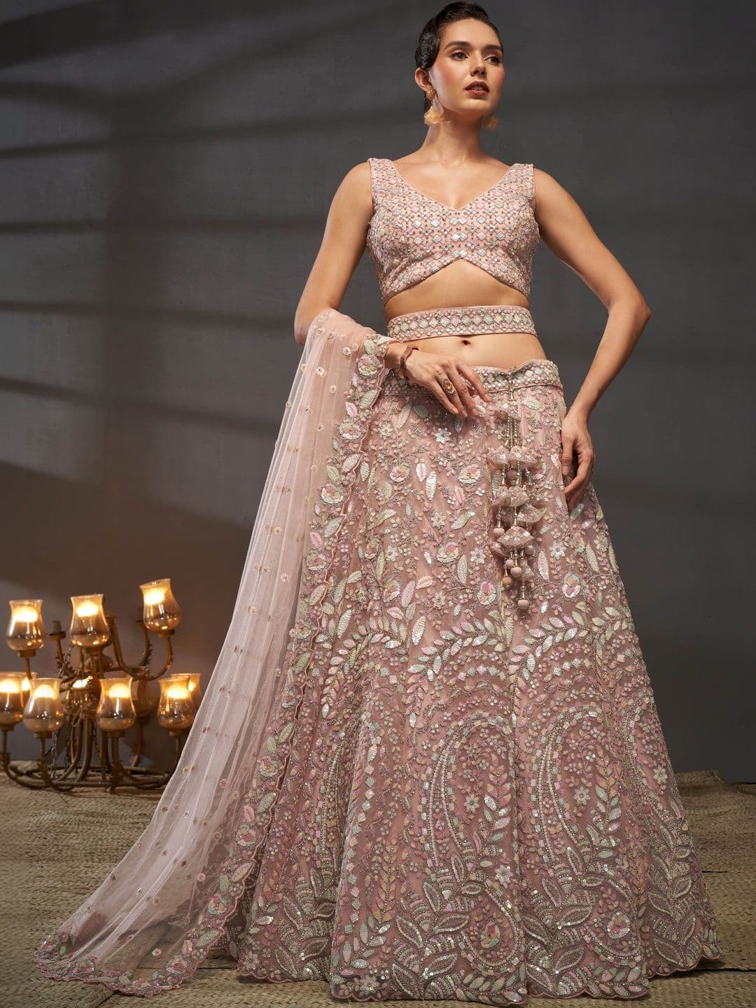 NAVYAAZRI Embellished Sequinned Semi-Stitched Lehenga & Unstitched Blouse With Dupatta - view 1