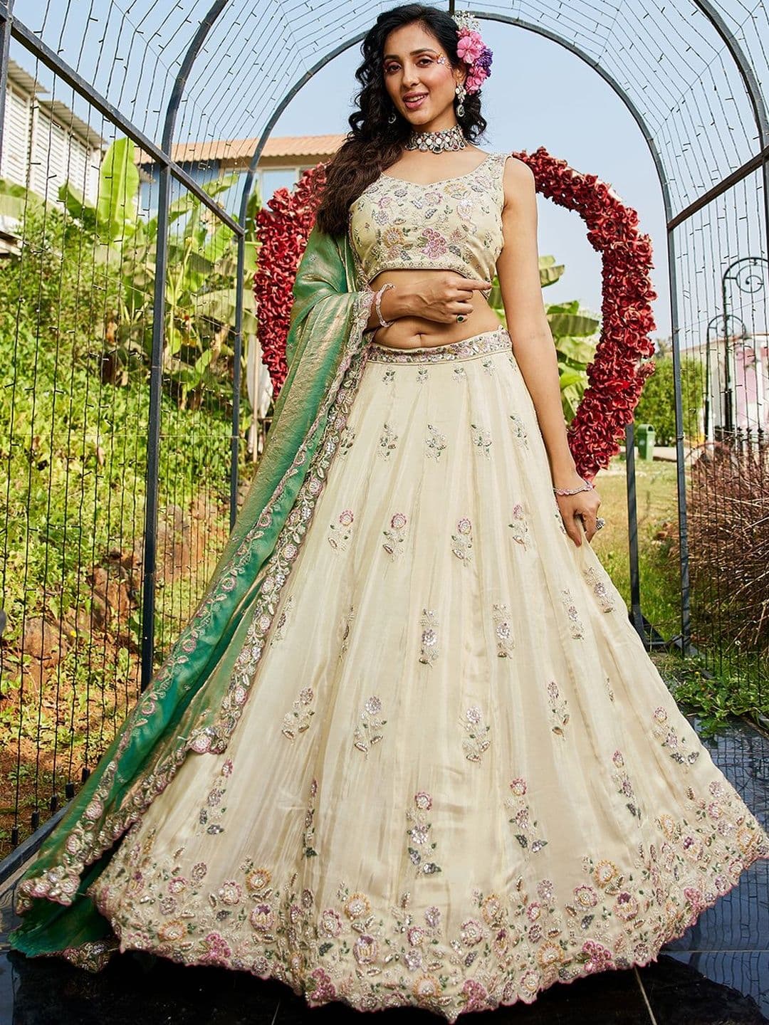 KALINI Embroidered Sequinned Semi-Stitched Lehenga & Unstitched Blouse With Dupatta - view 1