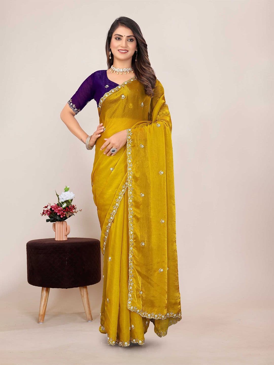Kandora Embellished Beads and Stones Pure Chiffon Saree - view 1