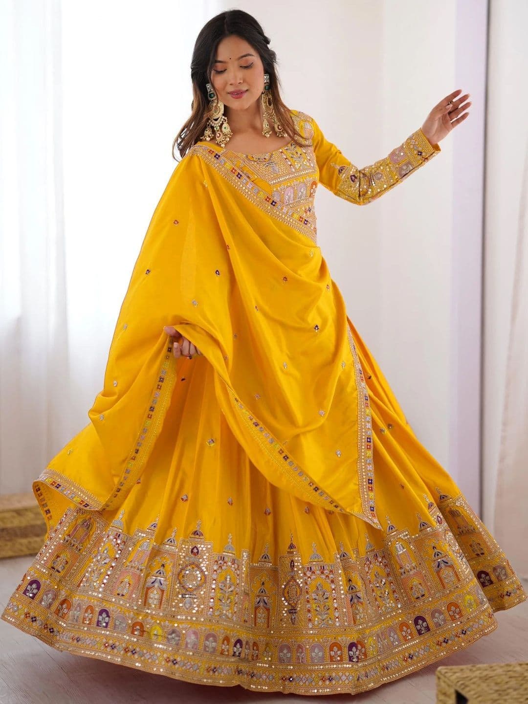 Fashorama Embellished Mirror Work Semi-Stitched Lehenga & Blouse With Dupatta - view 1