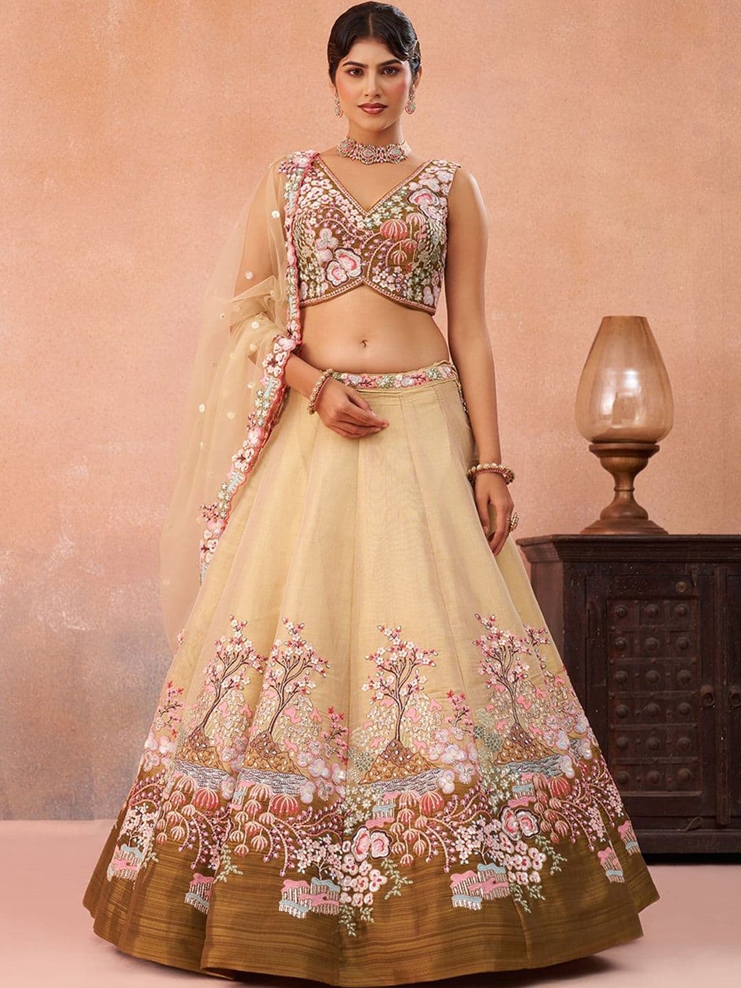 NAVYAAZRI Embroidered Sequinned Semi-Stitched Lehenga & Unstitched Blouse With Dupatta - view 1