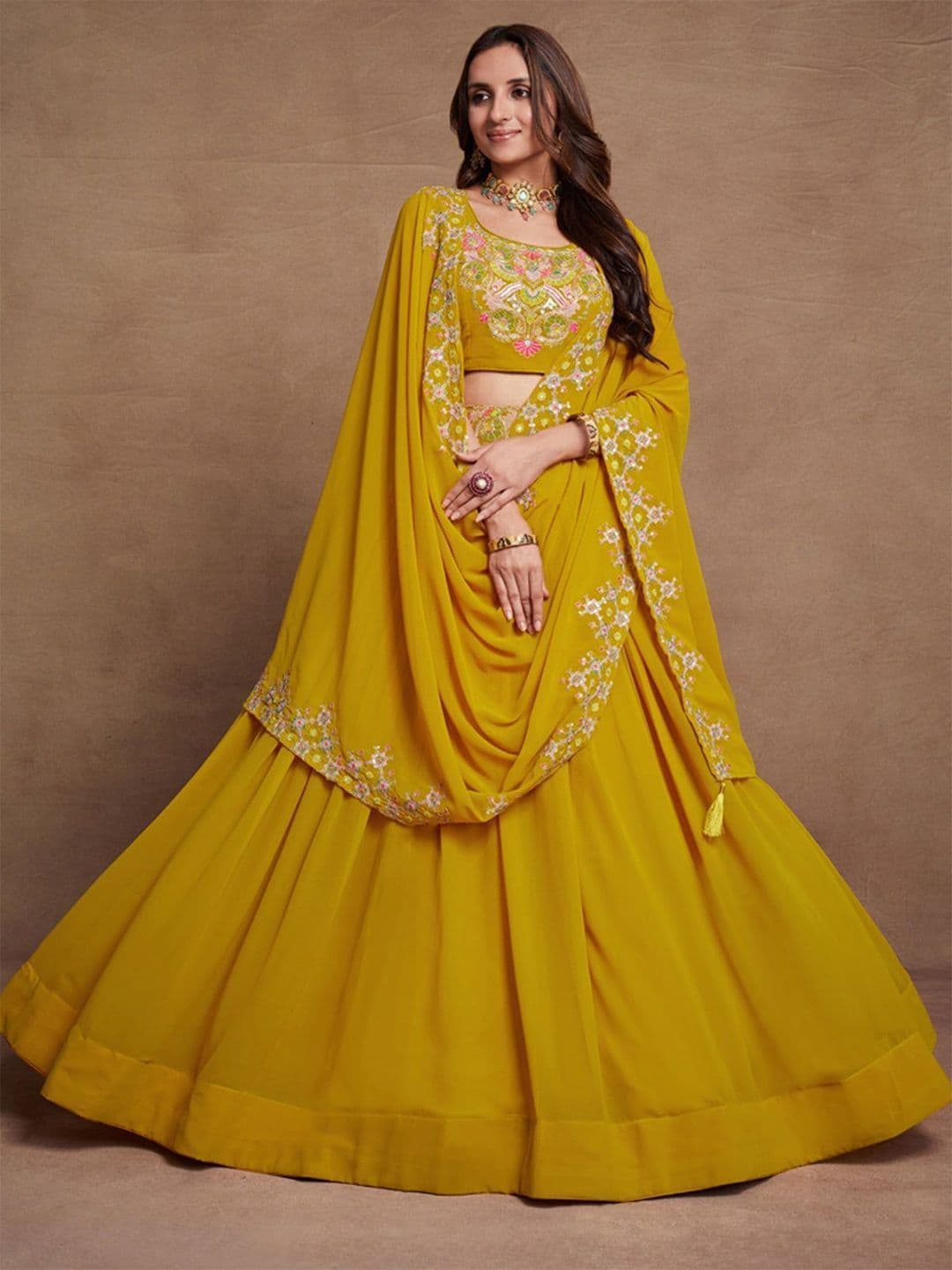 NEEL ART Embroidered Sequinned Semi-Stitched Lehenga & Unstitched Blouse With Dupatta - view 1